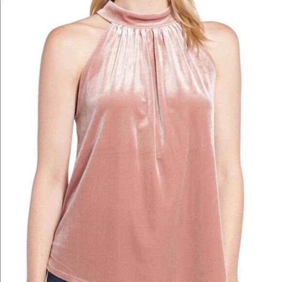 New With Tags XS Nordstrom Gibson Velvet Tie Back Bow Pink Mauve Halter Top - Picture 1 of 16